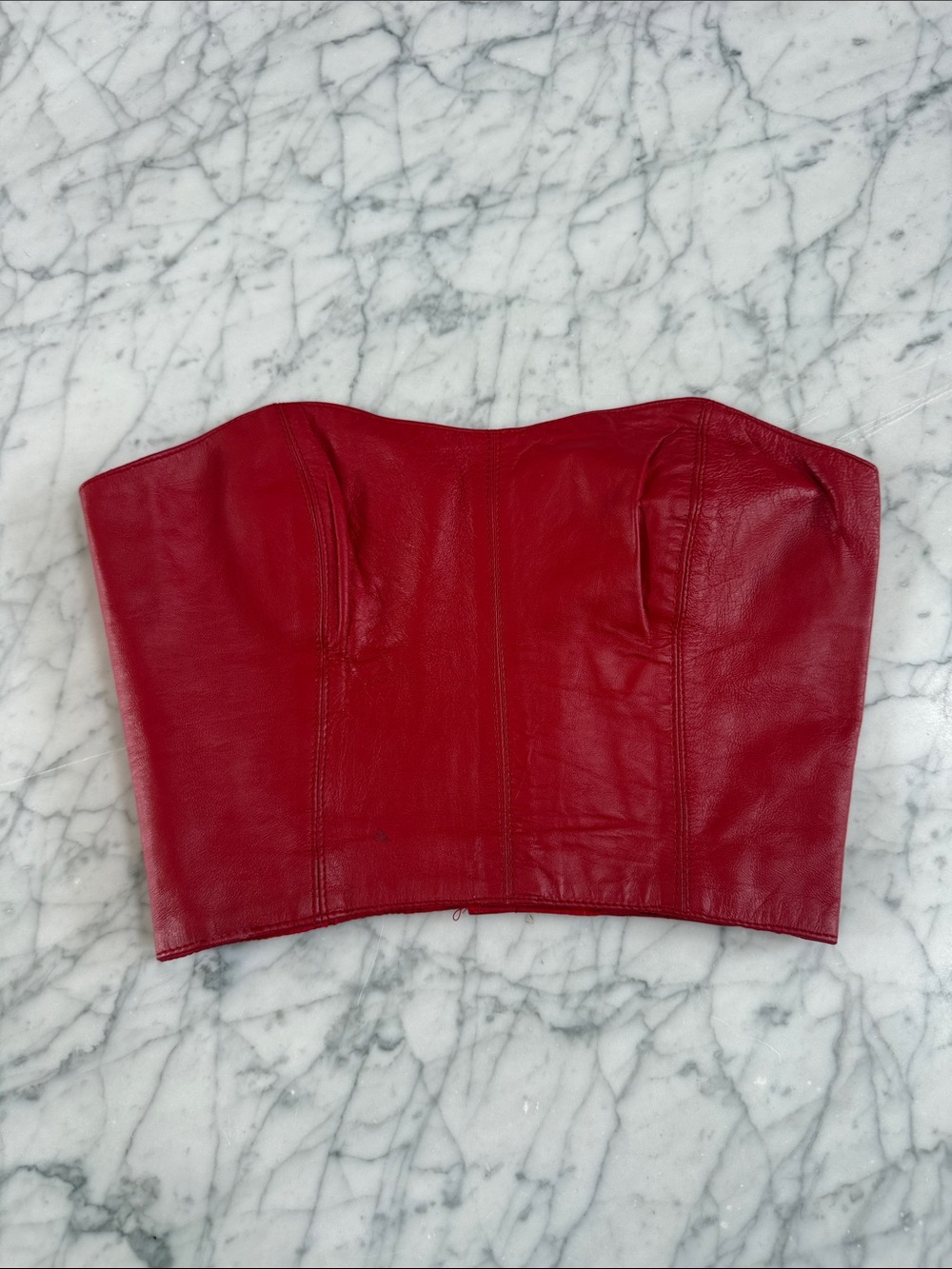 Vintage Rafael Sz 4 Red Leather Strapless Corset Top